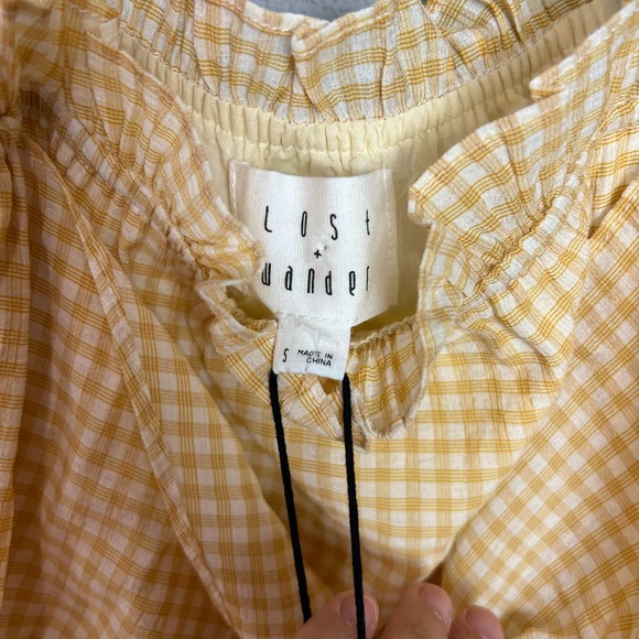NWT Lost and Wander yellow white gingham print ruffle romper small - Picture 3 of 7